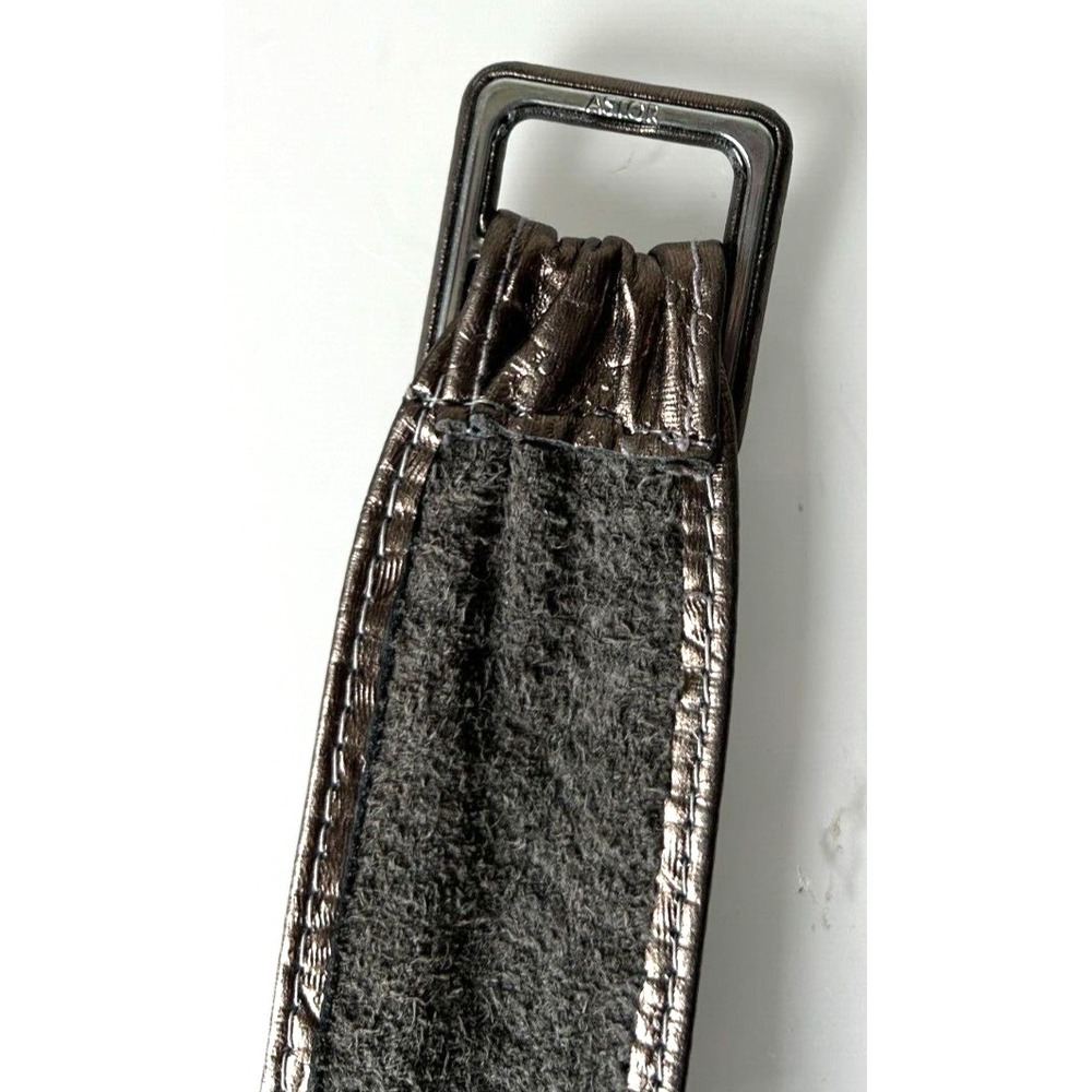 Vintage Astor Leather Embossed Belt Gold Tone Rectangle Buckle 1.75" x 36" VGUC - Picture 4 of 11